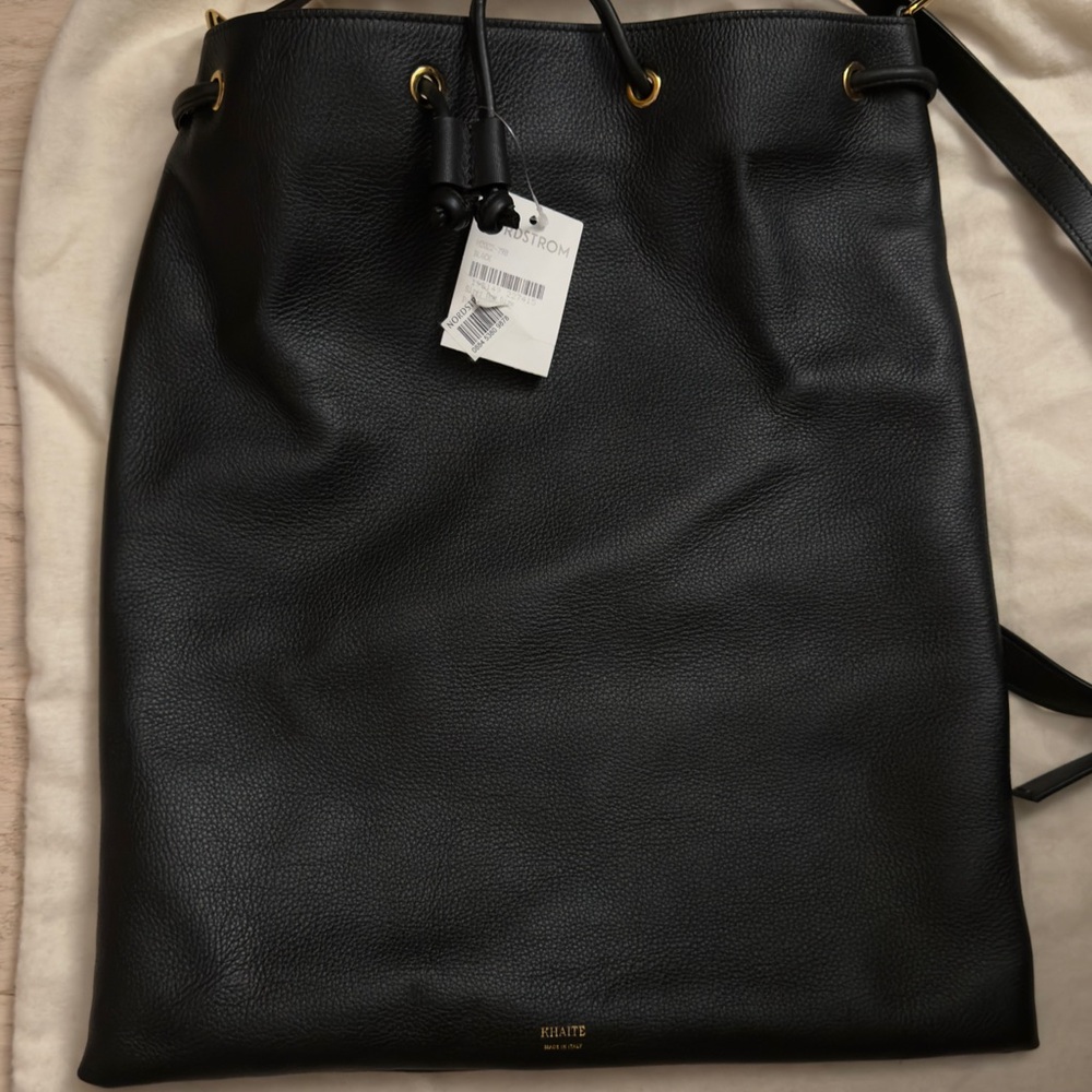 NWT KHAITE Greta Black Leather Drawstring Bag - Picture 7 of 16
